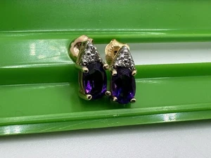 Vintage 10K Gold amethyst earrings Stud - Picture 1 of 2