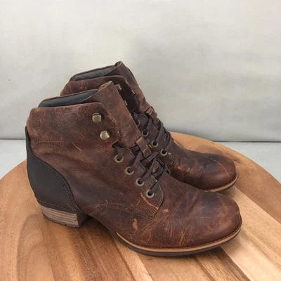 Merrell Shilo 靴子棕色皮革女式系带踝靴 9.5 码 — 第 1/4 张图片