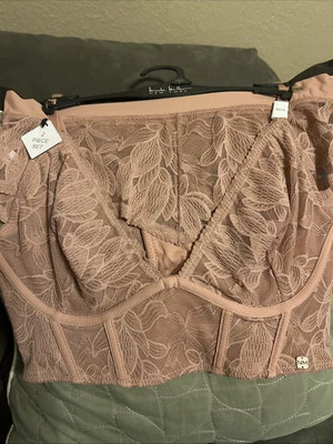 Nicole Miller Set Of 2 Underwire Lace Bra 36C & Panties Size Large Pink Rose New - Image 1 of 4