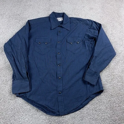 Rockmount Ranch Wear Shirt Mens Medium Blue Striped Sawtooth Western Snap Cowboy - Image 1 of 4