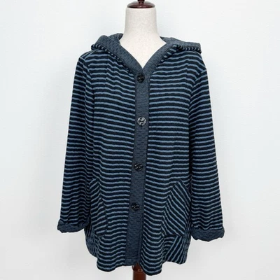 Habitat Sweater Womens XL Blue Striped Button Up Comfort Lagenlook Casual Cozy - Image 1 of 4