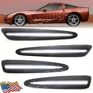 Front & Rear White LED Side Marker Lights For 2005-2013 Chevy Corvette C6 Smoked - Picture 1 of 13