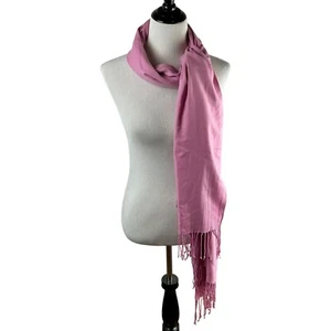 Pashmina Scarf Wrap Women Pink 100% Cashmere Rectangle Fringe Tassel Trim - Picture 1 of 4
