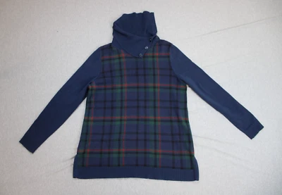 Suéter Talbots Mujer Medio Azul A Cuadros Acanalado Tejido Apretado Manga Larga Cuello Alto Foto 1 de 4