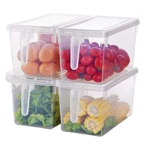 4 x FRIDGE BOX HOLDER W/ LID KITCHEN ORGANISER CUPBOARD FOOD STORAGE CONTAINER - Picture 1 of 4