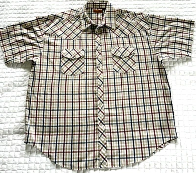 Western Pearl Snap Plaid Shirt Cotton Blend Lightweight Cowboy Country Dad 2XL - Image 1 of 4