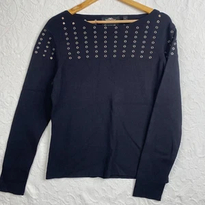 Harley Davidson Women’s Black Long Sleeve Grommet Sweater Size XL Tight Knit - Picture 1 of 10