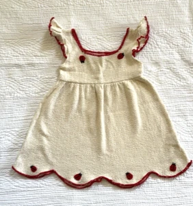 Artesinias Alaina Dress - Girls' sz 8 nubby cream cotton w/ red ladybug detail - Picture 1 of 5