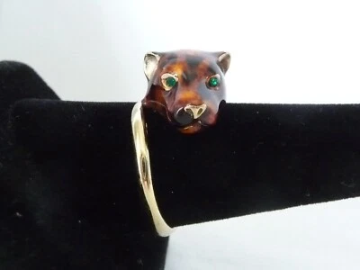 925 FLLI MENEGATTI ИТАЛЬЯНСКИЙ ДИЗАЙНЕР ПОЗОЛОЧЕННЫЙ ПАНТЕРА КОЛЬЦО ИЗУМРУД ГЛАЗА РЕДКАЯ - Изображение 1 из 4