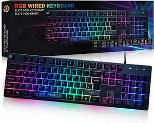 RGB Gaming Keyboard LED Backlit Keypad UK Layout, 19 Anti-ghosting Keys Multimed - Picture 1 of 9