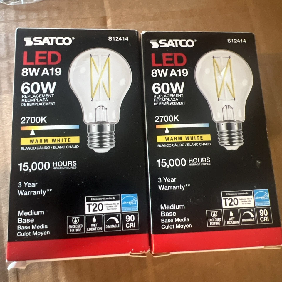 Satco Lighting S12414 Single 8 Watt Medium Base A19 LED Bulb - - Clear - Image 1 of 1