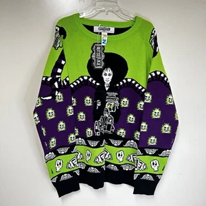 Men "FUN" Beetlejuice Holiday sweater. Size XL Lydia Deetz Green Purple NWT - Picture 1 of 11