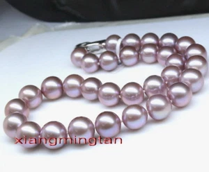 AAAA 17"13-15mm REAL natural south sea lavender PINK purple pearl necklace 14K - Picture 1 of 7