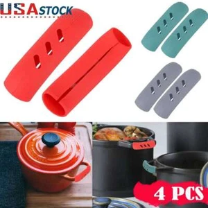 4PCS Pot Holder Cast Iron Hot Skillet Silicone Handle Cover Potholder Pan Sleeve - Picture 1 of 16