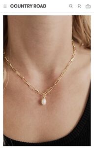 Country Road Freshwater Pearl Pendant Necklace Brand NEW in Box Brass Gold 