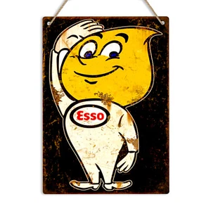 Esso Oil Drop Man Años 60 Retro Vintage Metal Lata Letrero Placa Hombre Cueva Cobertizo Garaje - Imagen 1 de 5