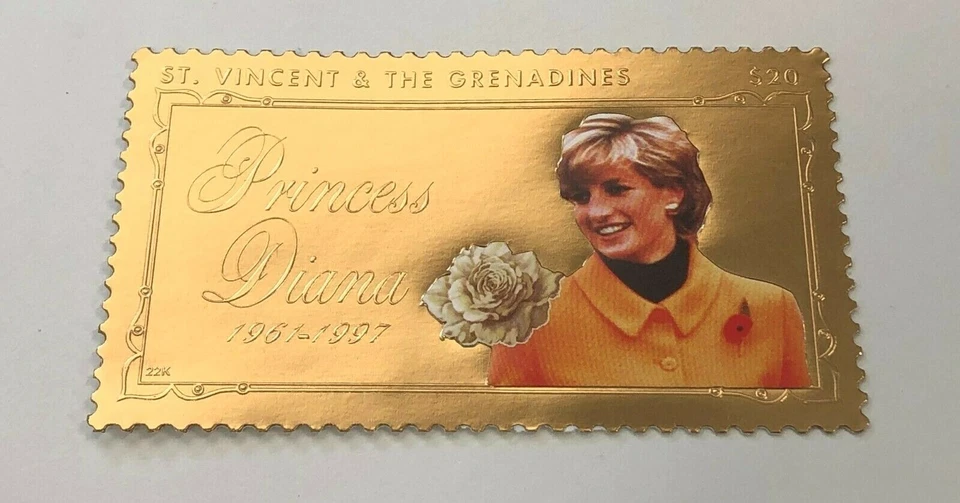 St. Vincent 1998 SC# 2619 Princess Diana, Royal, Flower, 22K - Gold Stamp - MNH - Image 1 of 1