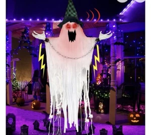 Halloween Talking Flying Ghost Hanging Prop 86” Light Up Eyes & Shaken Body - Picture 1 of 2