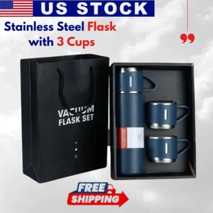 Thermo Coffee Travel Mug Stainless Steel Vacum Flask Double Layer Gift Set Blue - Picture 1 of 7