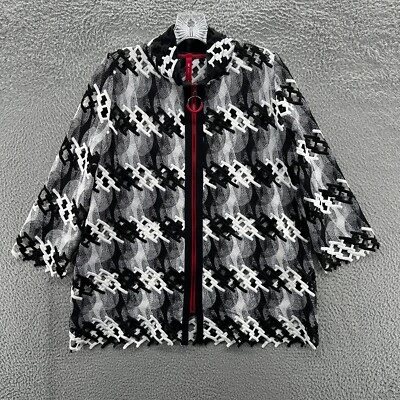 IC Connie K Jacket Womens Small S White Black Artsy 3/4 Sleeve Full Zip Jacket - Image 1 of 4
