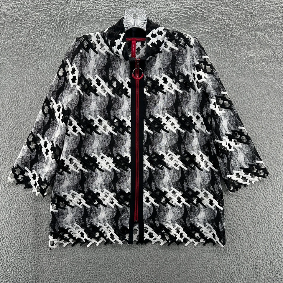 Chaqueta IC Connie K Mujer Pequeña S Blanca Negra Artística Manga 3/4 Cremallera Completa Chaqueta Foto 1 de 4