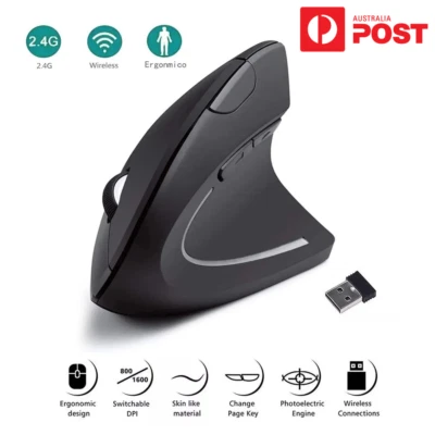 Wireless Ergonomic Mouse 2.4G USB Optical Vertical Laptop Gaming LED 6 Button AU - Image 1 of 4