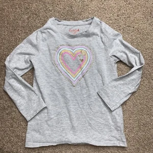 Girls' 'Heart' Long Sleeve Graphic T-Shirt - Cat & Jack™ Heather Gray XS (4/5) - Picture 1 of 4