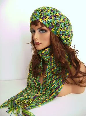 JUEGO DE SOMBRERO Y BUFANDA RASTA CROCHET MULTICOLOR BOLSO HOLGADO GORRO GORRA TAM CLOCHE Foto 1 de 4