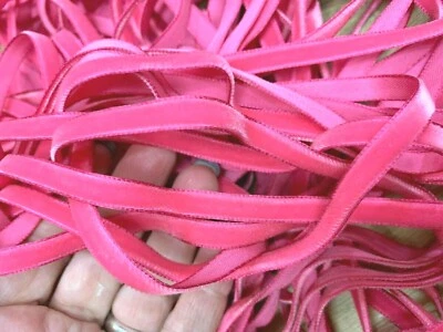 vintage velvet ribbon rayon 1/4" shocking pink 3yds made in Switzerland - Image 1 of 4