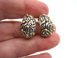 Estate Vintage Artistic Sterling Silver 14k Yellow Gold Flower Pierced Earrings - Picture 1 of 4