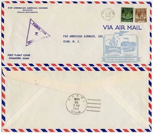 SINGAPORE to GUAM PAN AM FIRST FLIGHT 1941 STRAITS PRINTED ENVELOPE MALAYA - Picture 1 of 1