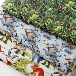 100% Cotton Dino World Dinosaurs Novelty Kids Children Craft Sew Fabric | FQ - Picture 1 of 13