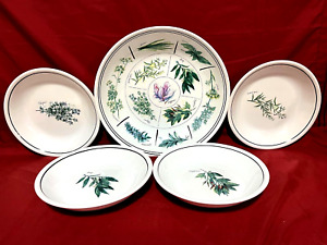 Williams Sonoma 5 Piece Set Of 1 Large 13" & 4 Small 9 1/2"  Pasta Bowls Herbs