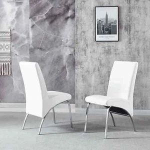 Contemporary White Dining Chair with Chrome Legs - Set of 2 - Picture 1 of 2