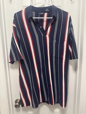 Пуританская рубашка поло мужская большой карман многоцветный красный/белый/синий вертикальные полосы - Изображение 1 из 4