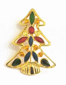 Gold Tone Filigree Christmas Tree AAI Brand Pin Brooch Enameled VTG - Picture 1 of 4