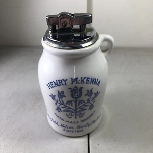 Vintage Henry McKenna Kentucky Whiskey Stoneware Jug Table Lighter HTF Blue USA - Picture 1 of 10