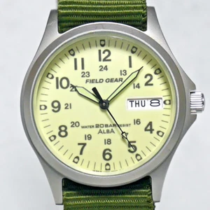 SEIKO ALBA FIELD GEAR Military Watch V743-8000 1993 Full Luminous Dial Day-Date - Picture 1 of 13