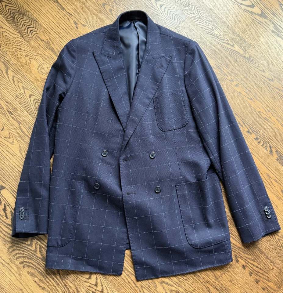 Abrigo deportivo personalizado Marzoni azul marino ventana 4x2 doble pecho parche bolsillos 42L Foto 1 de 4