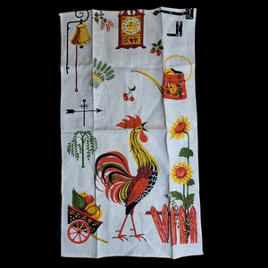 Vtg 1960s/1970s Linen Kitchen Tea Dish Towel Rooster Barnyard Farmhouse - Picture 1 of 4
