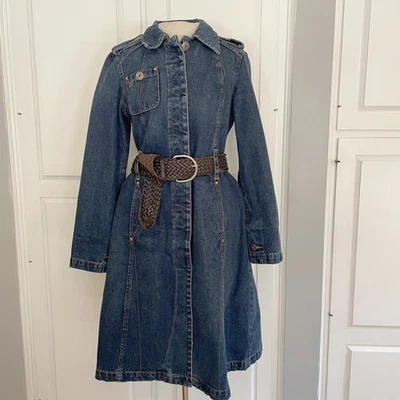 Tommy Hilfiger Womens Denim Trench Coat Belted Midi Dress Blue Size M - Image 1 of 4