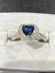 Sterling Silber Ring blauer herzförmiger Stein Größe 7 - Bild 1 von 15