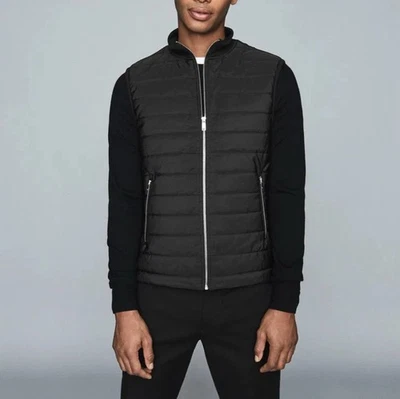Chaleco acolchado sin mangas Reiss Nelson para hombre talla M en negro diseñador preppy Foto 1 de 4