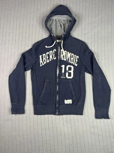 Chaqueta De Colección Abercrombie Fitch Para Hombres S Azul Y2K Sudadera con Capucha Envejecida Logo Preppy - Imagen 1 de 5