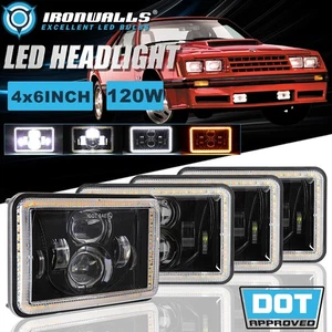 For Ford Mustang 1979-1986 4pc 4X6" LED Headlights Hi/Lo Beam DRL Angel Eyes - Picture 1 of 12