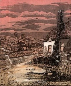 MARGARET E. Z. LEVINSON Signed Aquatint Etching DEVON HAMLET - 20TH CENTURY - Picture 1 of 5