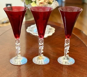 Vintage Cristal  d'Arques, Noel Christmas,  Ruby Red Glasses, Flutes 9.5” - Picture 1 of 10