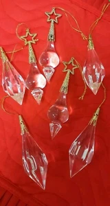 7 Ornamenti Natalizi Vintage Trasparente Acrilico Goccia Ghiaccio Oro Filigrana Cap 4" - Foto 1 di 10