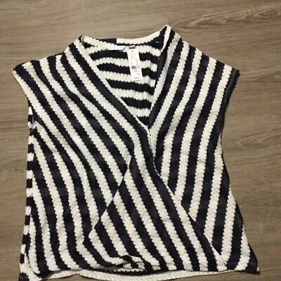 NWT New York Company Navy Blue White Short Sleeved Sweater Sz L Sailor Womens - Image 1 of 4