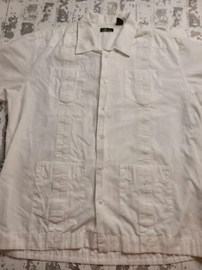 2343 Cafe Luna Men's White Button Down Guaybara Shirt Size XL - Picture 1 of 5